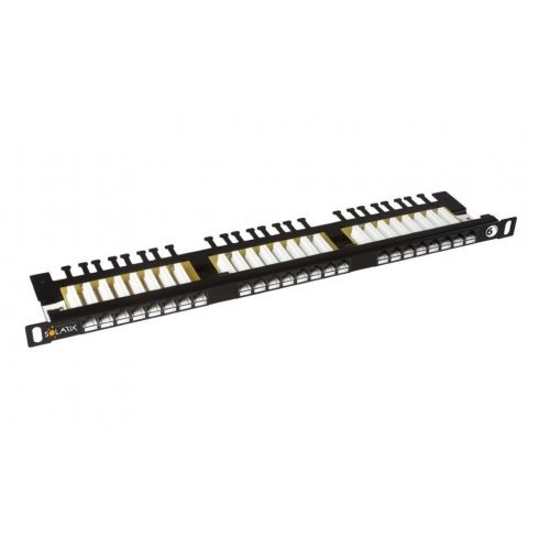 Solarix 19" Patch panel 24xRJ45 CAT6 UTP z balansirno palico črna 0,5U, SX24HD-6-UTP-BK