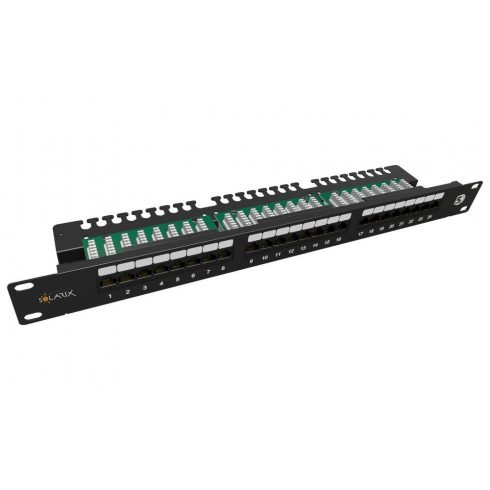 Solarix Patch panel 24x RJ-45 Cat5e UTP z veznim trakom 1U SX24L-5E-UTP-BK-N