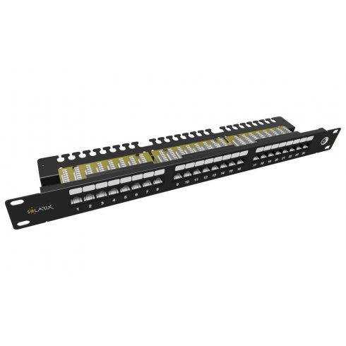 Solarix Patch panel 24x RJ-45 Cat6 UTP z veznim trakom 1U SX24L-6-UTP-BK-N