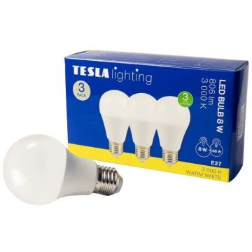   Tesla LED žarnica BULB 3pcs E27/8W/230V/806lm/25.000h/3000K topla bela/220st