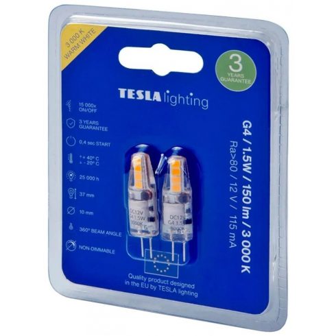 Tesla LED žarnica G4 2kos /1,5W/12V/150lm/25.000h/3000K topla bela/360°