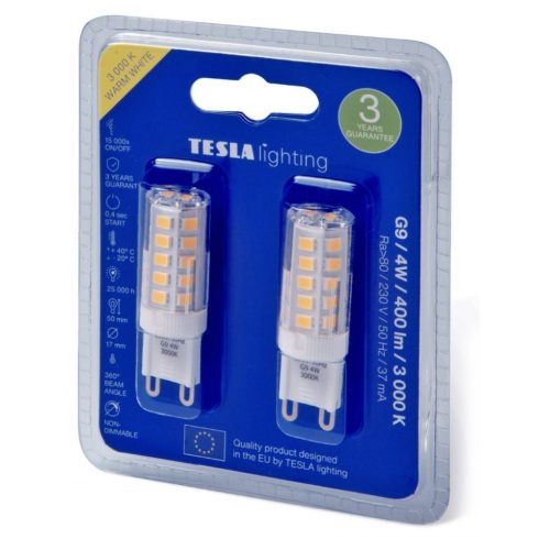 Tesla LED žarnica G9 2kos/4W/230V/400lm/25.000h/3000K topla bela/360°