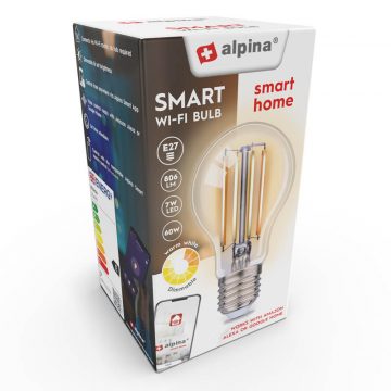   Alpina - Smart Wi-Fi žarnica, grlo E27, moč 7 W, topla bela