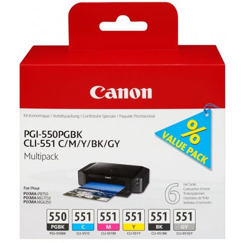 Večkratno pakiranje kartuš Canon PGI-550 + CLI-551 (CMYBkGY, 19.000 str) za Canon PIXMA iP8750, MG7150, MG6350