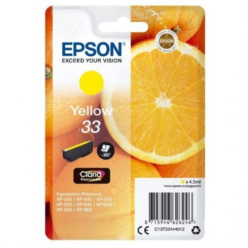 Kartuša s črnilom Epson/ T3344/ Singlepack 33 Claria Premium Ink/ Yellow