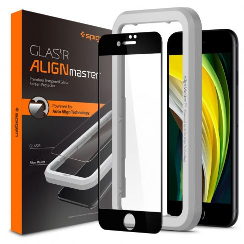 Spigen Alm Glass FC - kaljeno steklo iPhone SE (2022 / 2020) / 8 / 7 (črna)