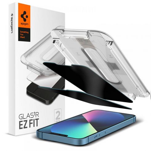 Spigen GLAS.TR EZ FIT Privacy 2-Pack - Kaljeno steklo s filtrom zasebnosti za iPhone 14 / iPhone 13 Pro / iPhone 13 2 kosa