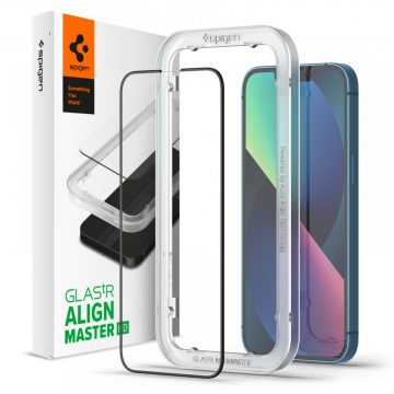   Spigen Alm Glass FC - kaljeno steklo iPhone 13 / iPhone 13 Pro (črna)