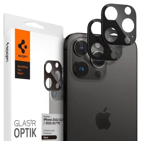 Spigen Optik.TR Camera Lens Protector 2-Pack - Zaščitno steklo za lečo za iPhone 15 Pro / 15 Pro Max / iPhone 14 Pro / 14 Pro Max (črna)