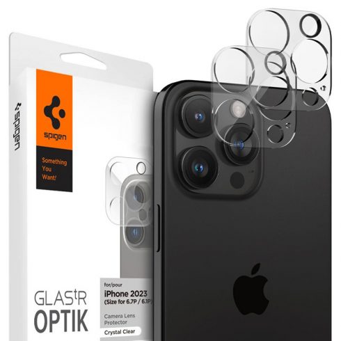 Spigen Optik.TR Camera Protector - Steklo za zaščito leč za iPhone 15 Pro / 15 Pro Max / iPhone 14 Pro / 14 Pro Max (2 kosa) (Prozorno)