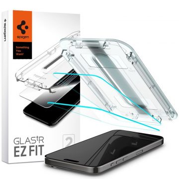   Spigen GLAS.TR EZ FIT 2-Pack - Kaljeno steklo s filtrom zasebnosti za iPhone 15 Pro Max 2 kosa