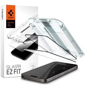   Spigen GLAS.TR EZ FIT FC 2-Pack - kaljeno steklo za iPhone 15 Pro Max 2 kos (črni okvir)