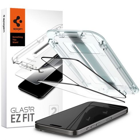 Spigen GLAS.TR EZ FIT FC 2-Pack - kaljeno steklo za iPhone 15 Pro Max 2 kos (črni okvir)