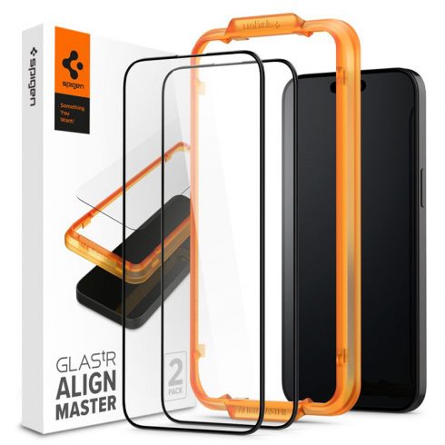 Spigen Alm Glass FC 2-Pack - kaljeno steklo za iPhone 15 Pro Max 2 kos (črni okvir)