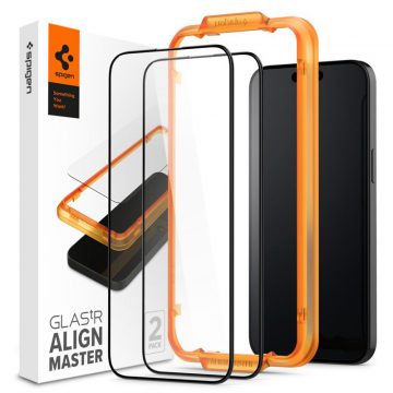   Spigen Alm Glass FC 2-Pack - Kaljeno steklo za iPhone 15 Pro 2 kos (Črn okvir)