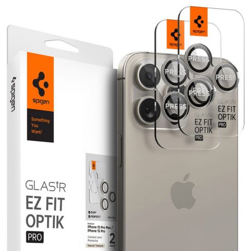 Spigen Optik.TR EZ Fit Camera Lens Protector 2-Pack - Steklo za zaščito leč za iPhone 15 Pro / 15 Pro Max / iPhone 14 Pro / 14 Pro Max (2 kosa) (Natural Titaniu