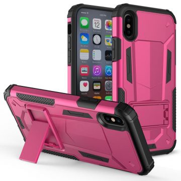   Ovitek Zizo Hybrid Transformer Cover - Tough Cover za iPhone X s stojalom (vroče roza/črn)