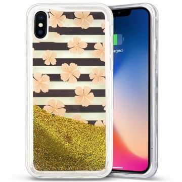 Zizo Liquid Glitter Star Case za iPhone X (roza cvetovi)