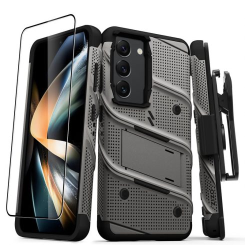 Serija ZIZO BOLT - Armoured etui za Samsung Galaxy S23 z 9H steklom za zaslon + držalo s stojalom (siva)