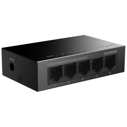 Stikalo STRONG SW5000M/ 5x Gigabit RJ45 port/ 10/100/1000 Mb/s/ 10 Gb/s/ 802.3i/u/ab/ kovinsko ohišje/ črna